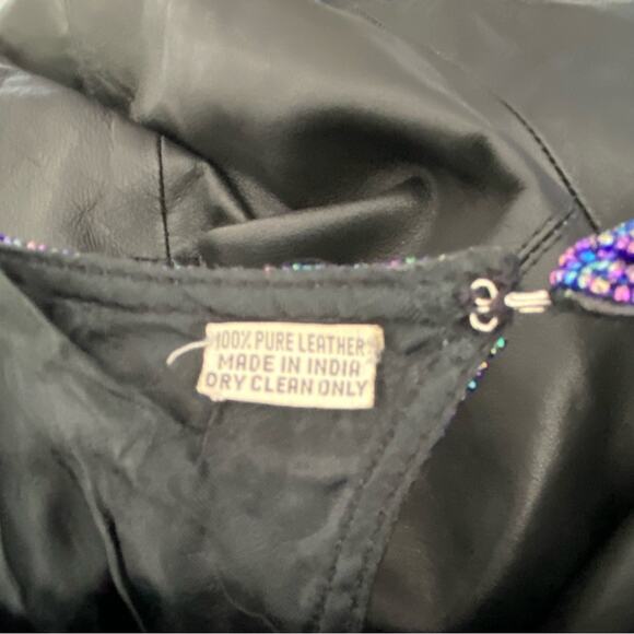 Vintage Black Leather Blue Sequin Beaded Dress size small Unique Groovy - Picture 8 of 9